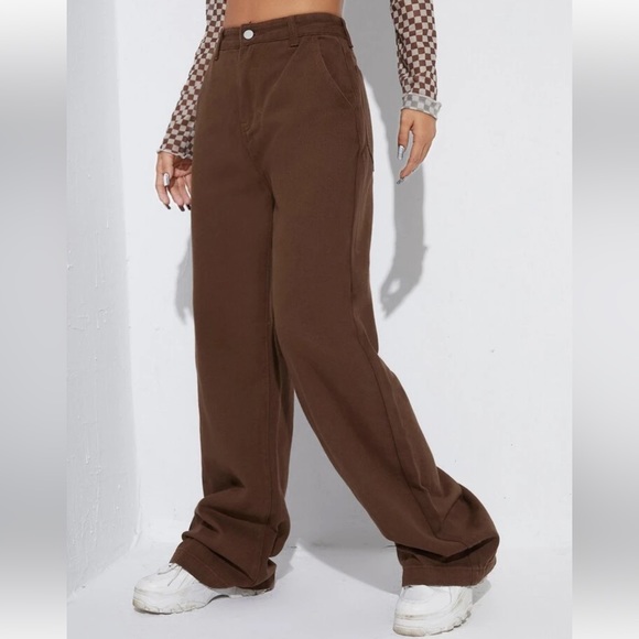 NWOT SHEIN High Waist, Wide Leg, Loose Fitting, brown, Jeans, size S - Picture 4 of 15